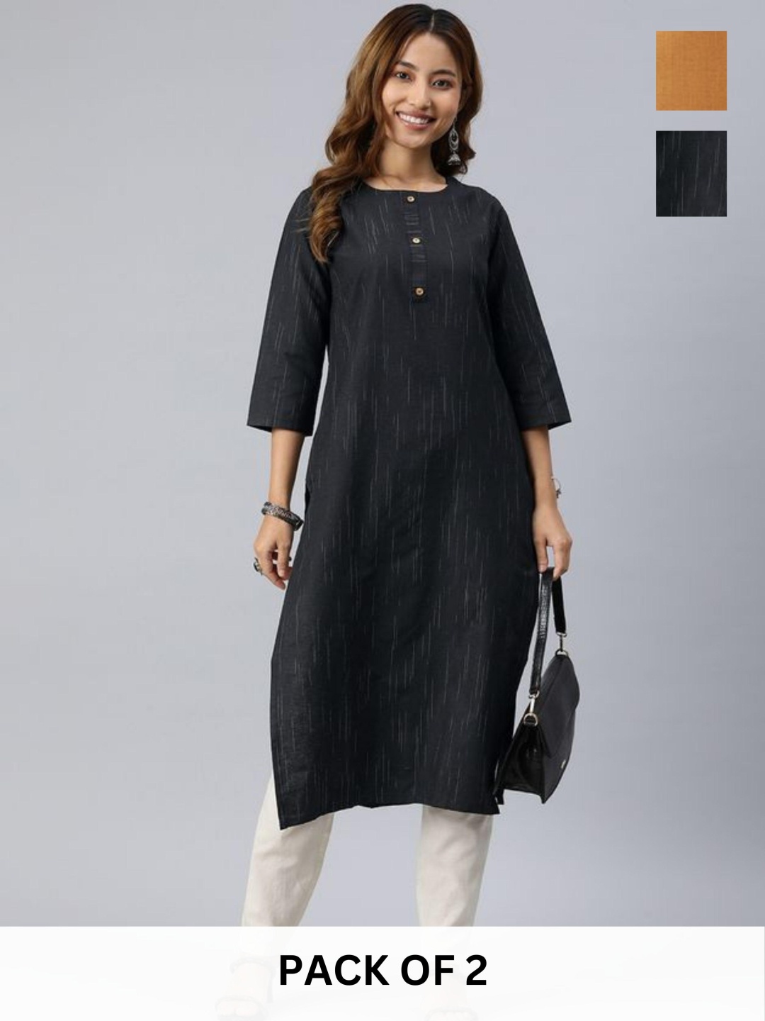 

KALINI Women Colourblocked Kurta, Black