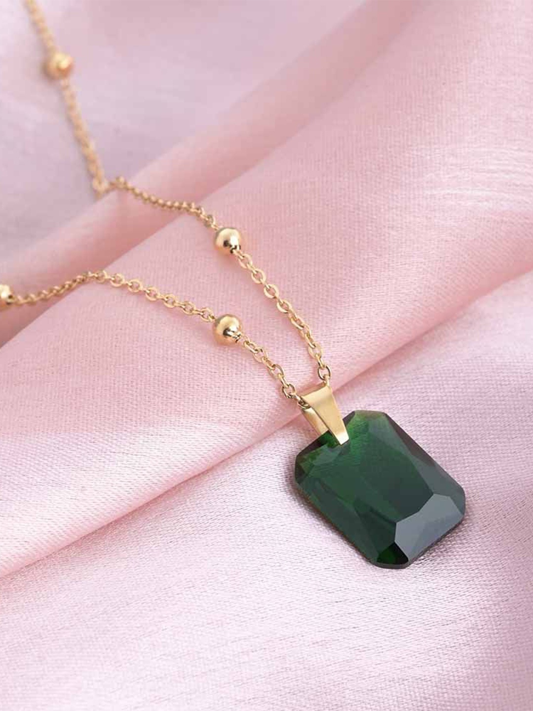 

PALMONAS 18K Gold-Plated Stainless Steel Dazzling Emerald Pendant With Chain