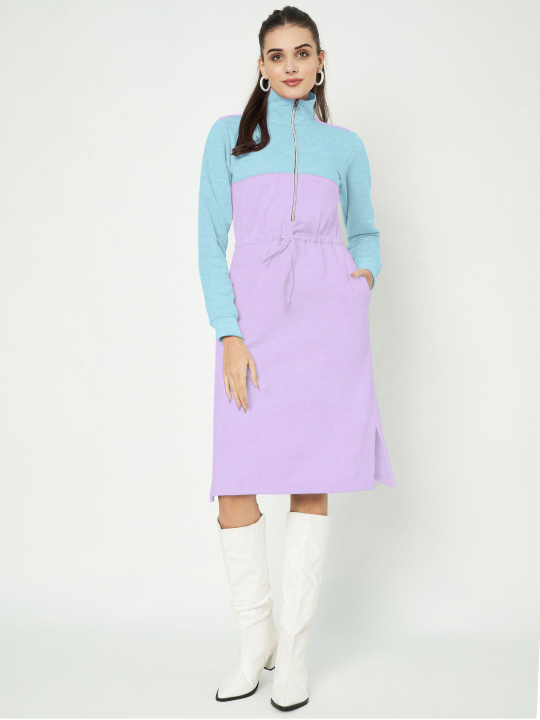 

BRINNS Women Colourblocked A-Line Midi Dress, Lavender