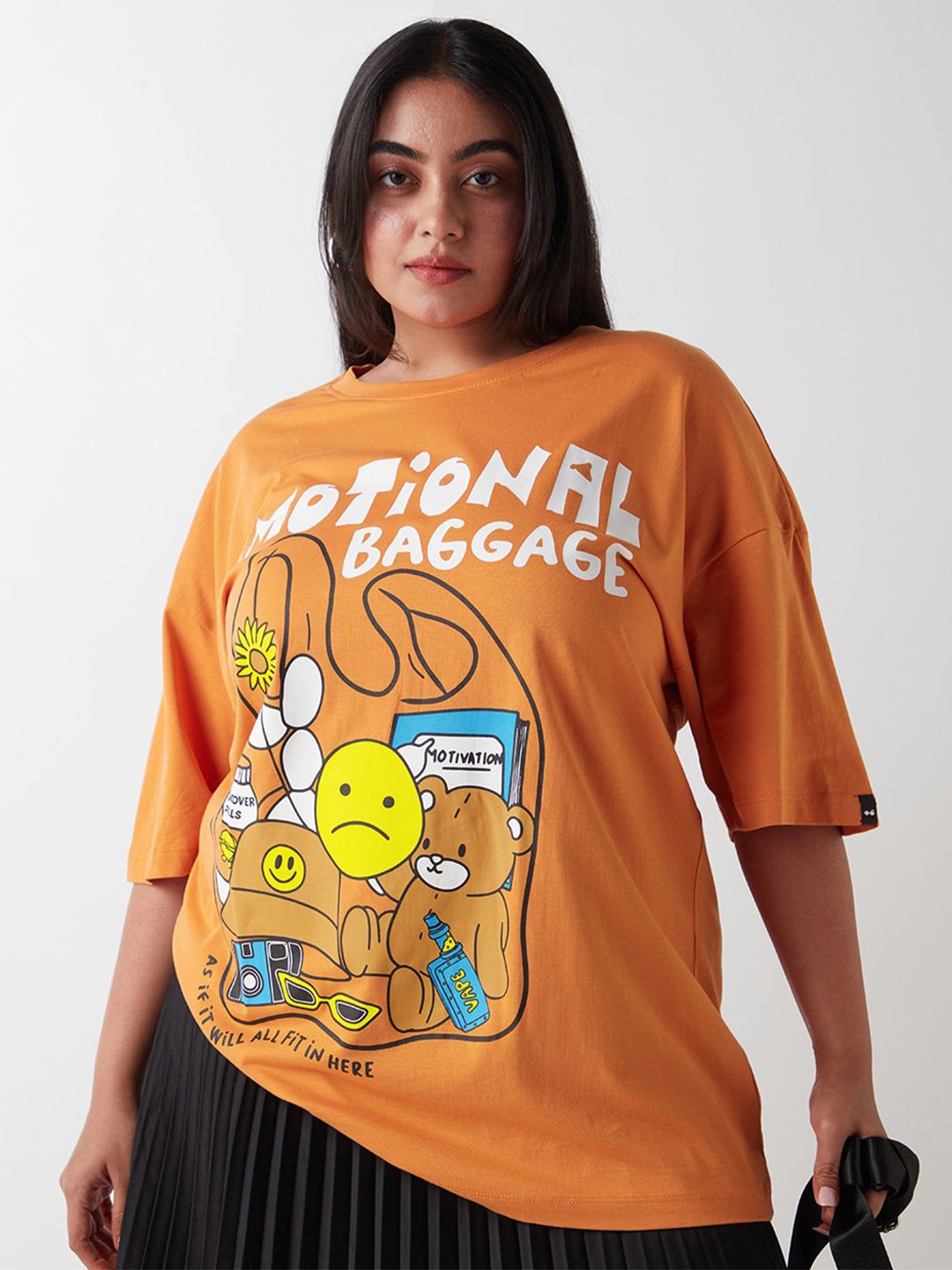 

Bewakoof Plus Women Printed T-shirt, Orange