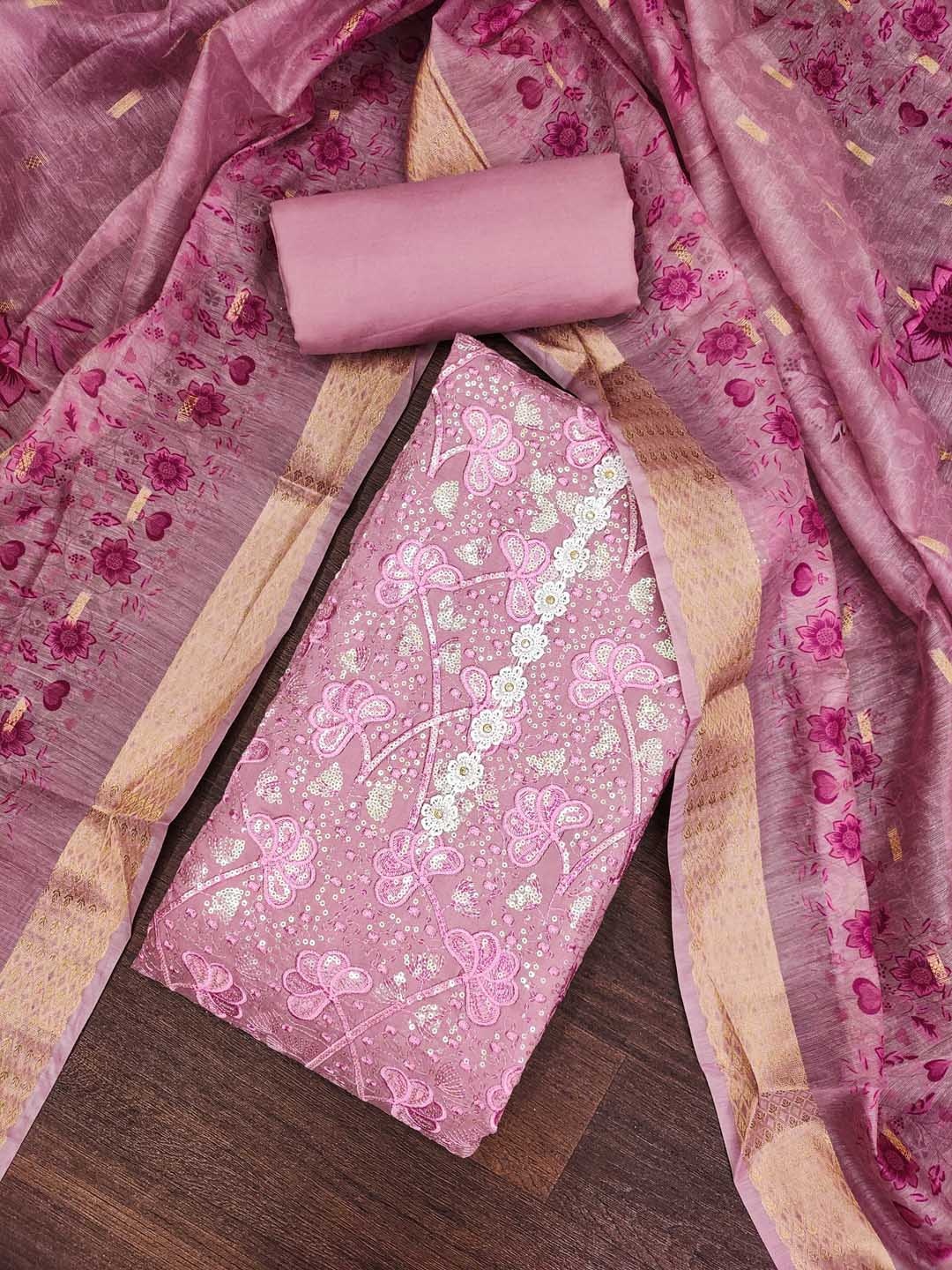 

HERE&NOW Embellished Unstitched Dress Material, Pink