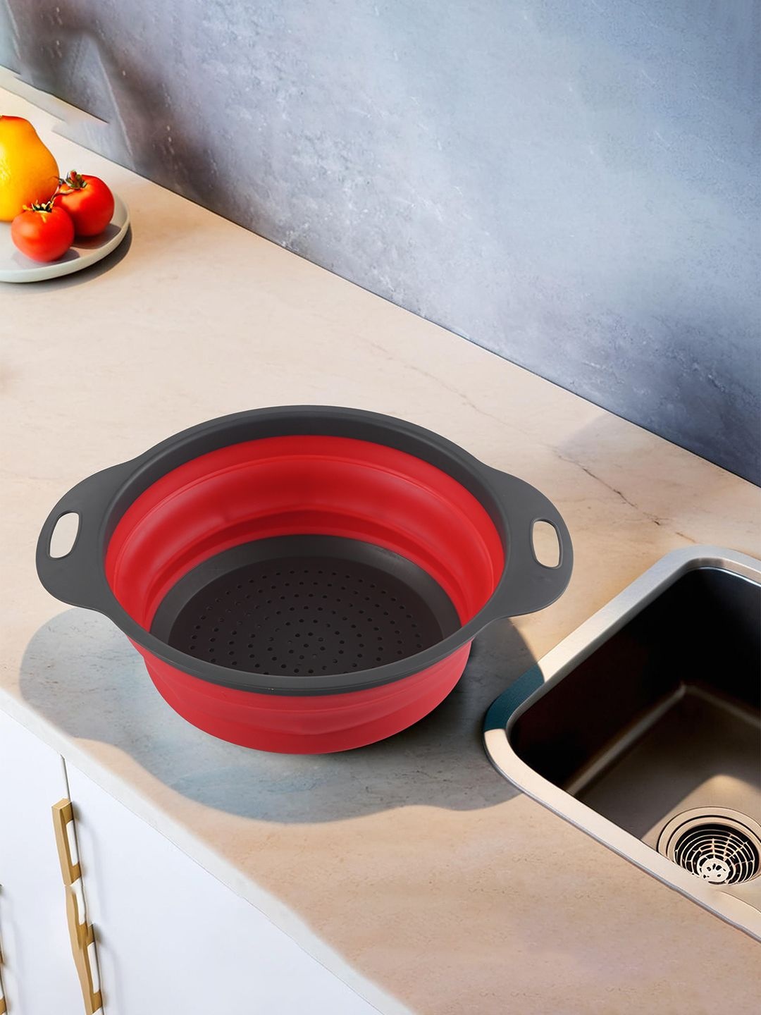 

Kuber Industries Red Durable & Lightweight Silicon Kitchen Strainer With Handle