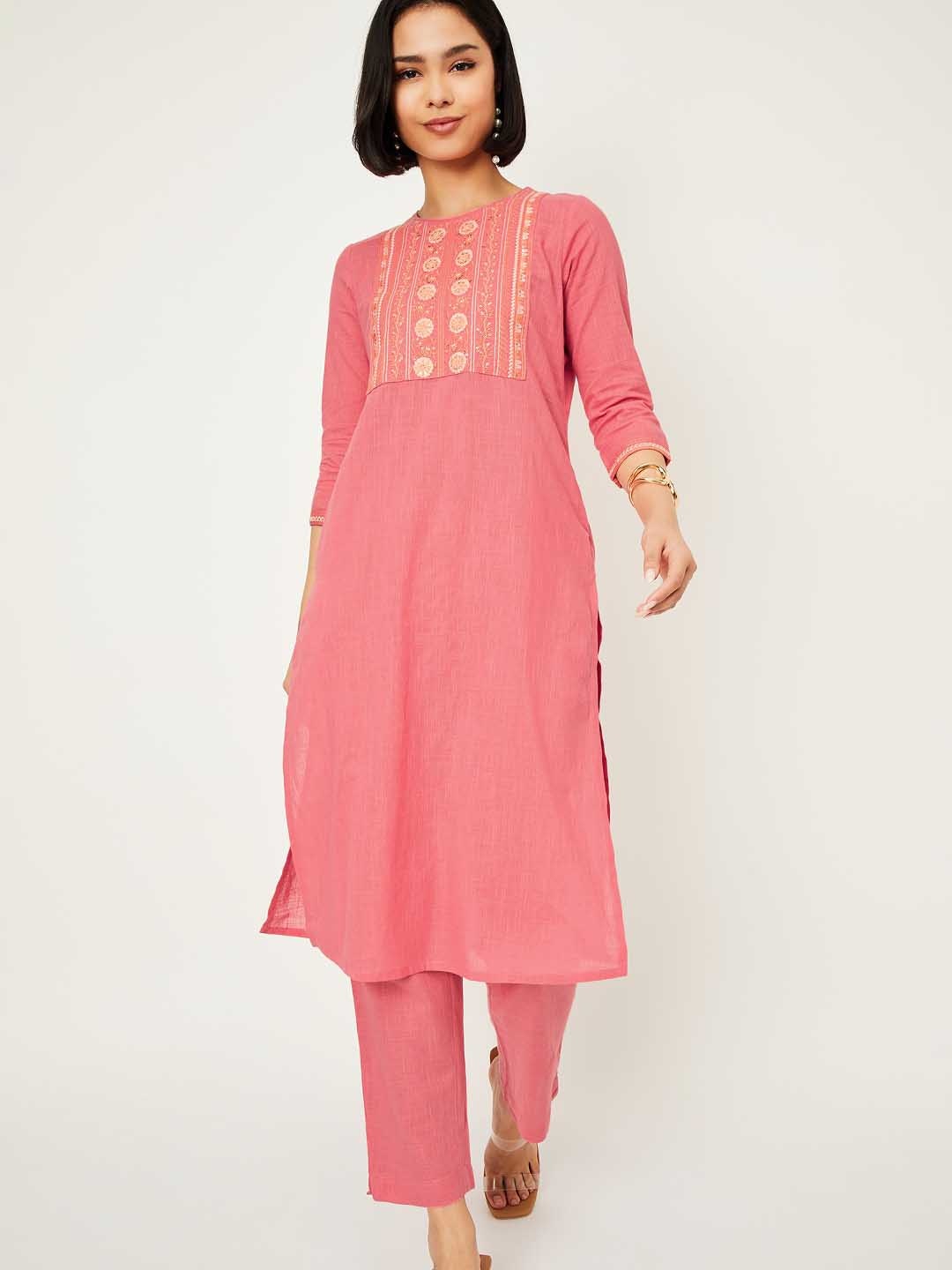 

max Women Floral Embroidered Regular Thread Work Kurta with Trousers, Orange