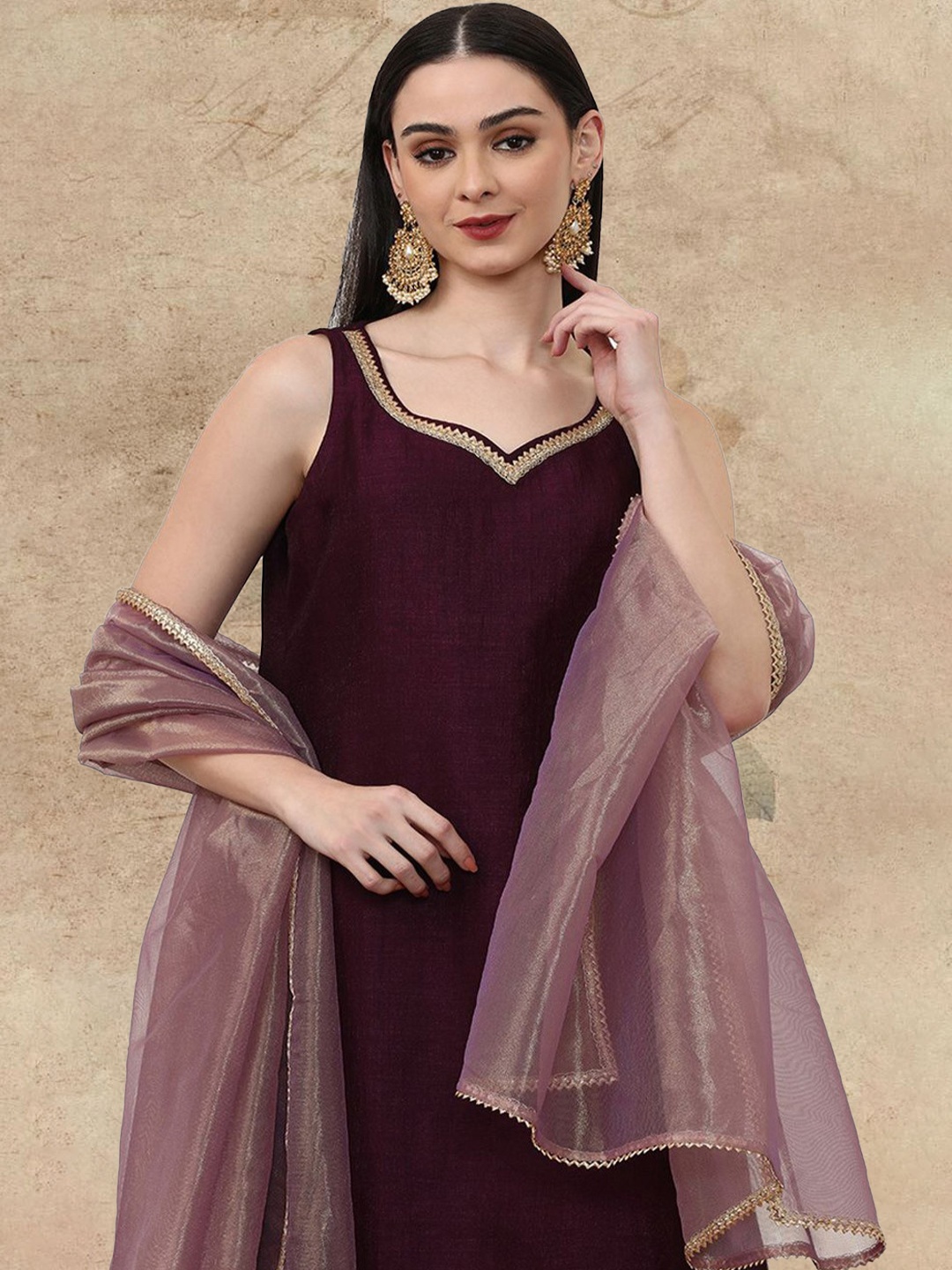 

AVANSHEE Women Regular Kurta with Palazzos & With Dupatta, Purple