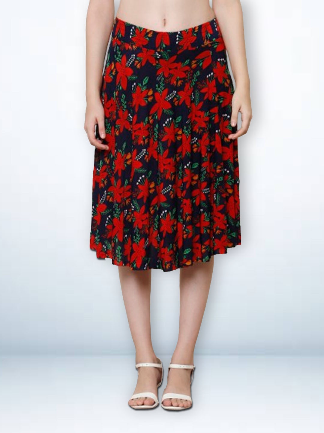 

Jinfo Women Floral Printed Skirt With Inner Short, Red