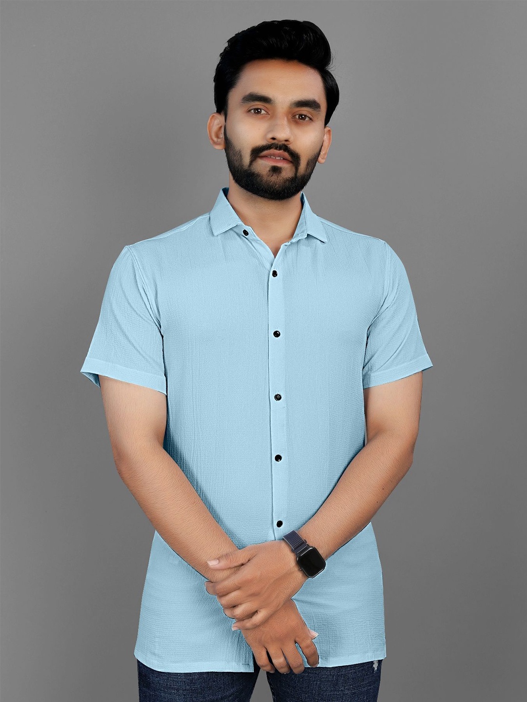 

Fashion FRICKS Men Classic Opaque Casual Shirt, Blue