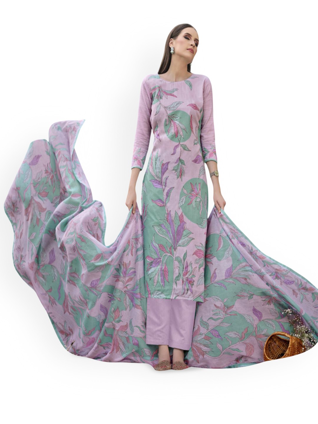 

DRAVINAM Trends Floral Printed Pure Cotton Unstitched Dress Material, Purple