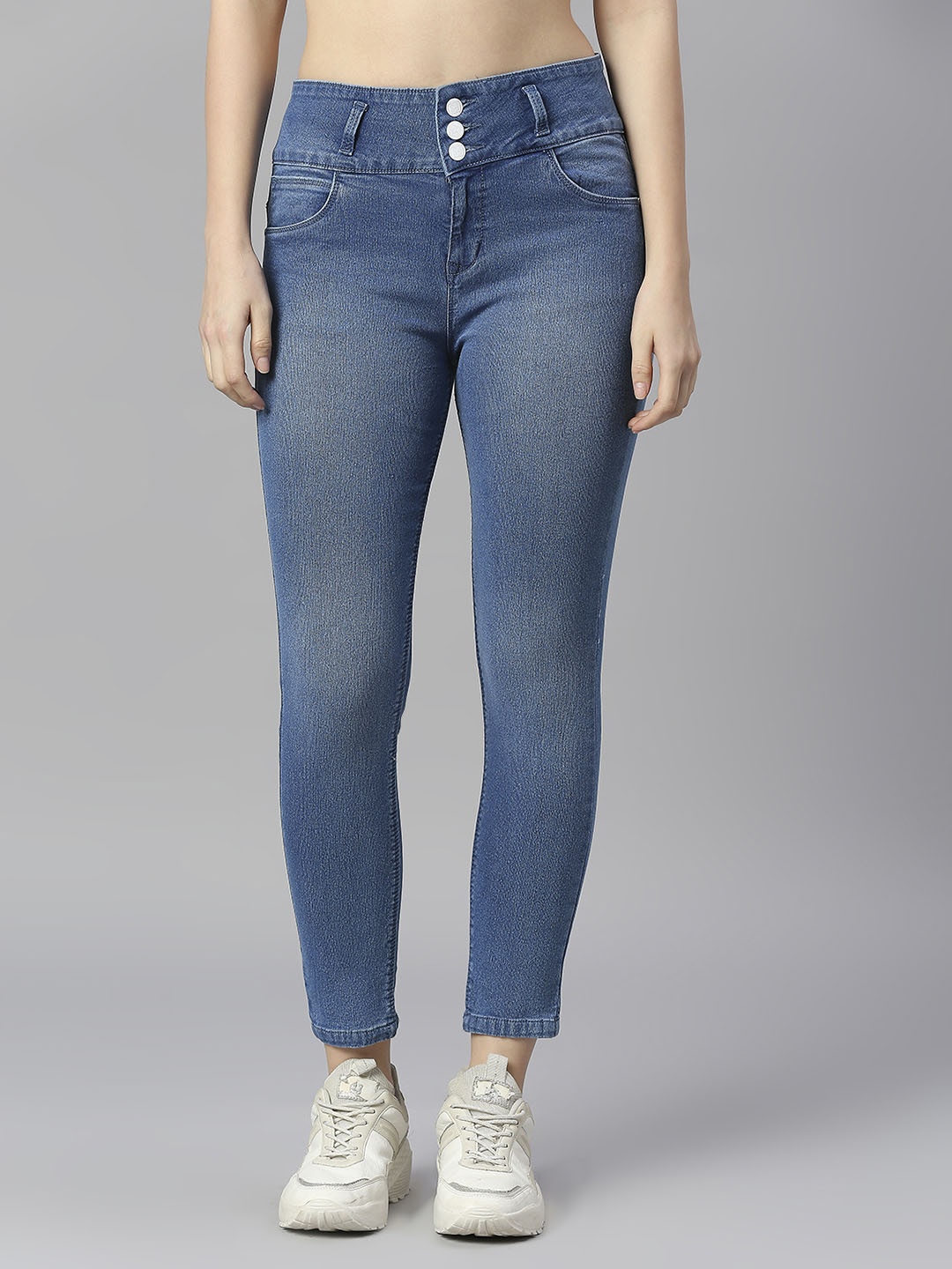 

Rea-Lize Women Cotton Skinny Fit High-Rise Light Fade Acid Wash Stretchable Jeans, Blue