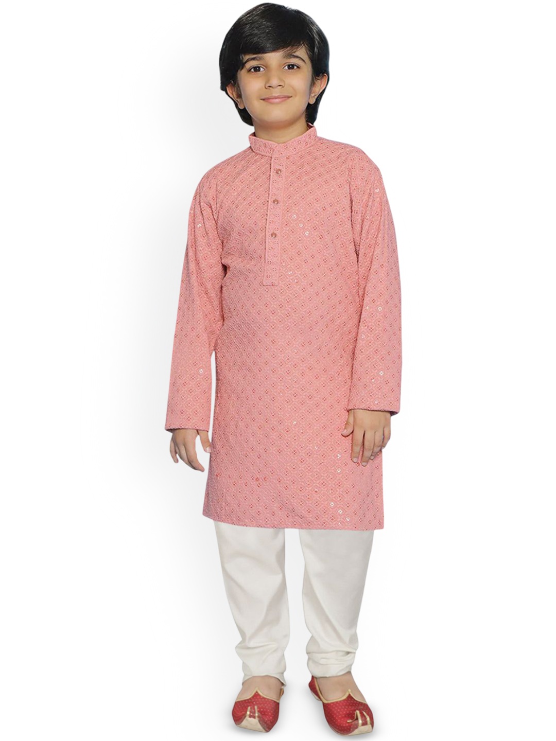 

SG YUVRAJ Boys Embroidered Regular Sequinned Kurta with Pyjamas, Pink