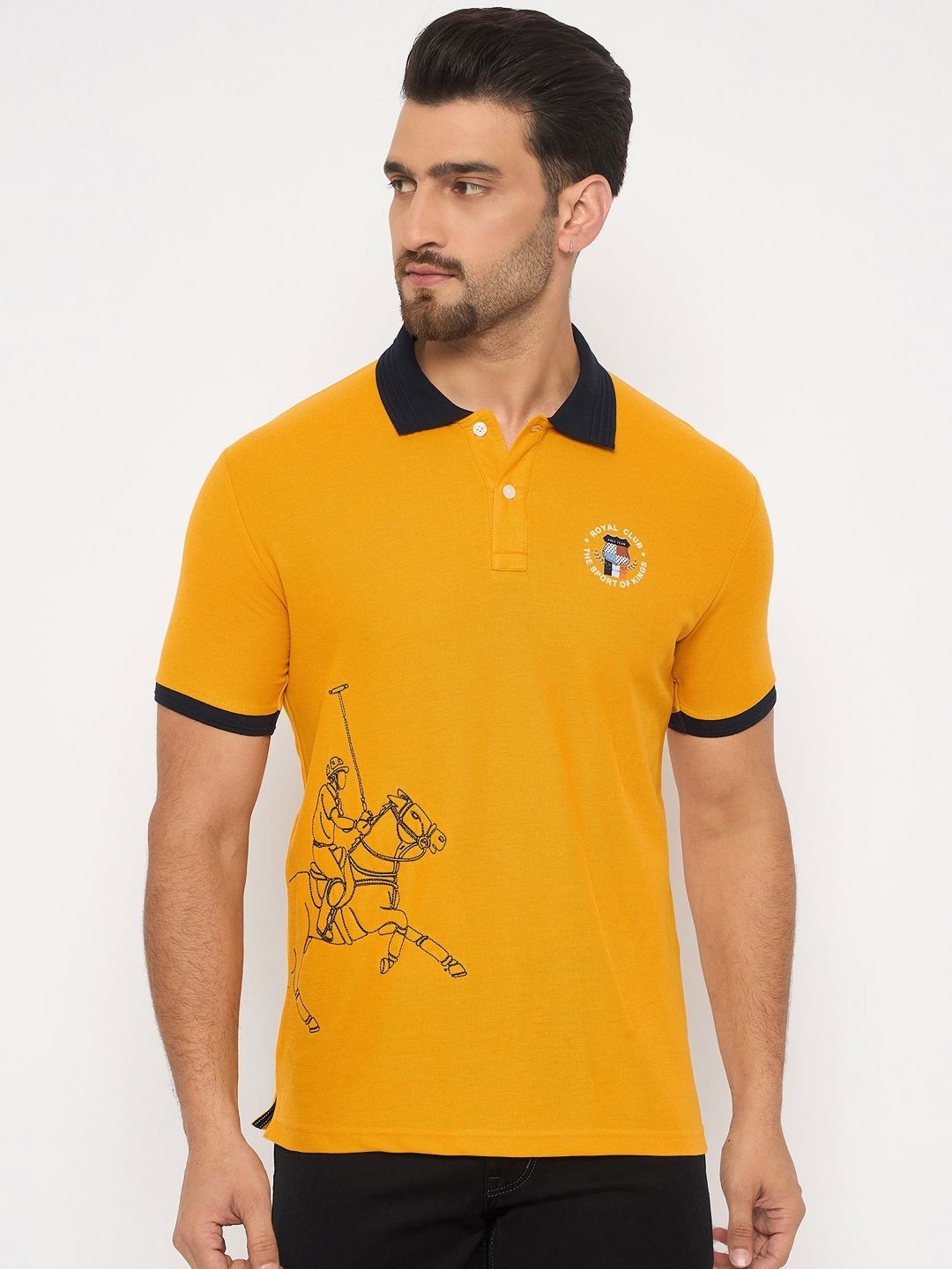 

Duke Men Biker Polo Collar Applique Slim Fit T-shirt, Yellow