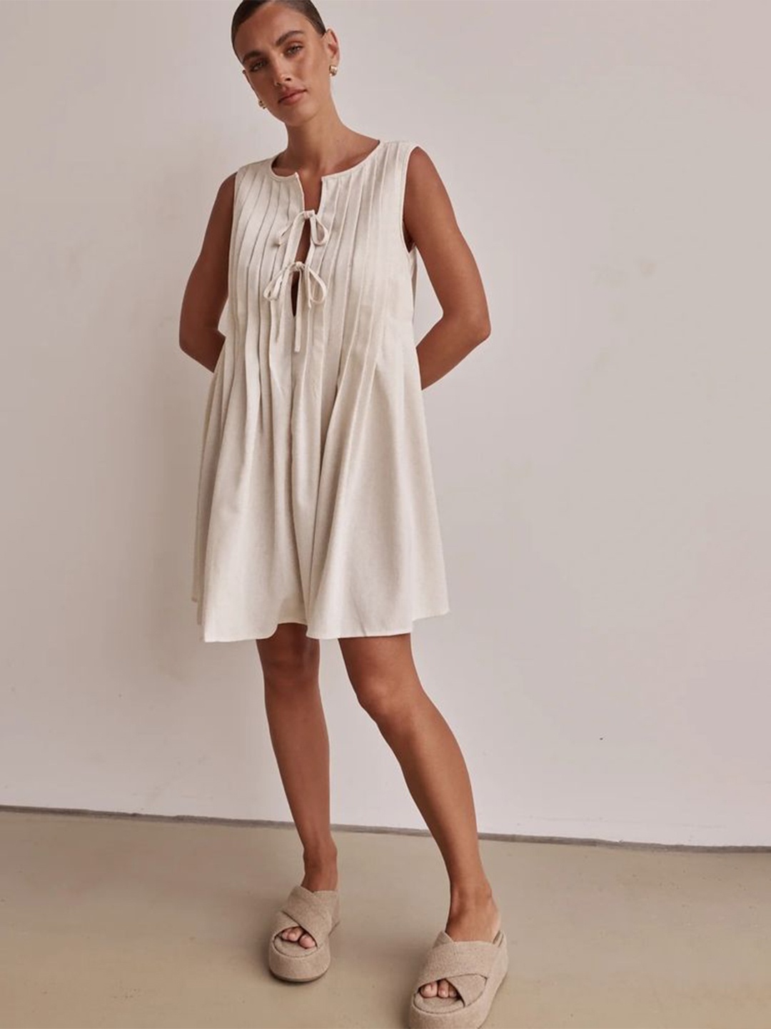 

LULU & SKY Tie-Up Neck A-Line Dress, White
