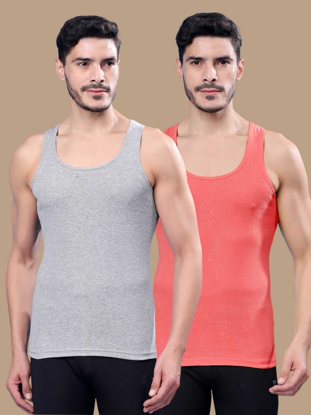 

Friskers Pack Of 2 Round Neck Ribbed Cotton Gym Vest 17012025R-04-15, Grey