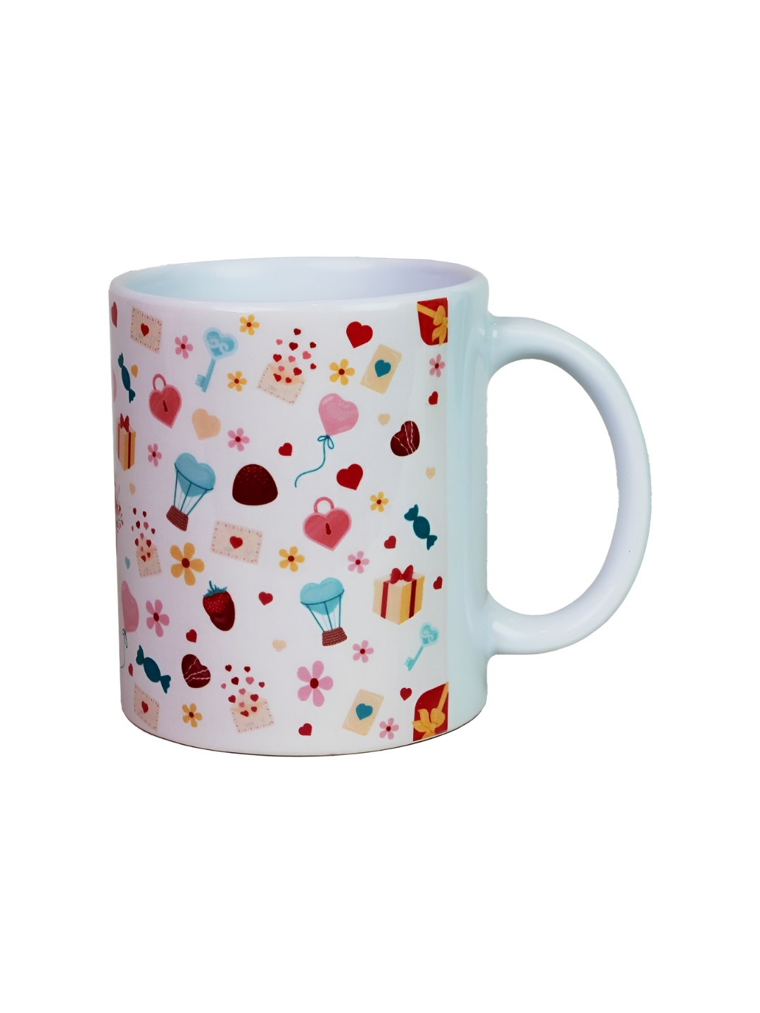 

KOLOROBIA White & Blue Heartfelt Printed Ceramic Mug-325 ml