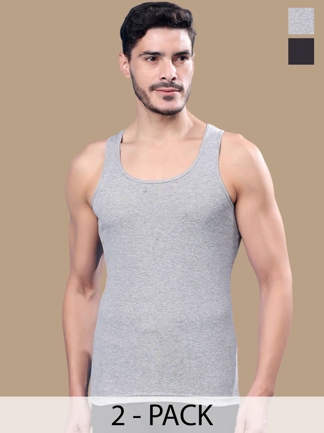 

Friskers Pack Of 2 Round Neck Ribbed Cotton Innerwear Vests 17012025R-04-17, Grey