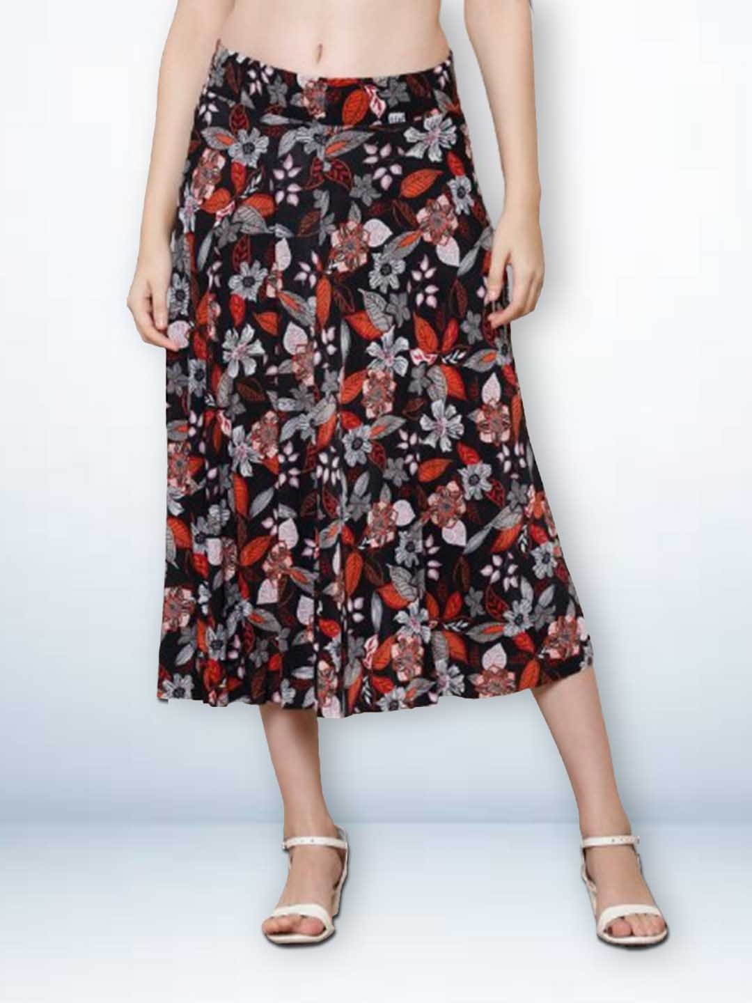 

Jinfo Printed Flared Mid Skirt With Attached Shorts, Black