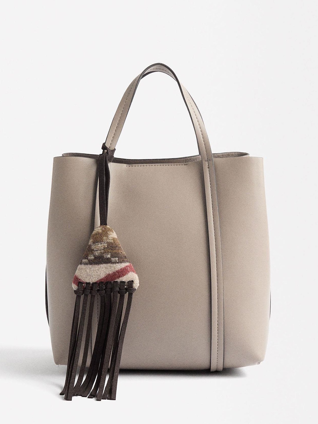 

PARFOIS Structured Shoulder Bag with Tassel, Taupe