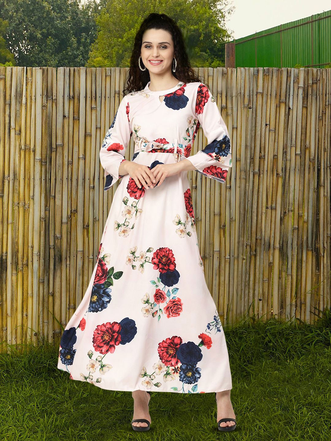 

MISS AYSE Floral Print Applique Fit & Flare Dress, White