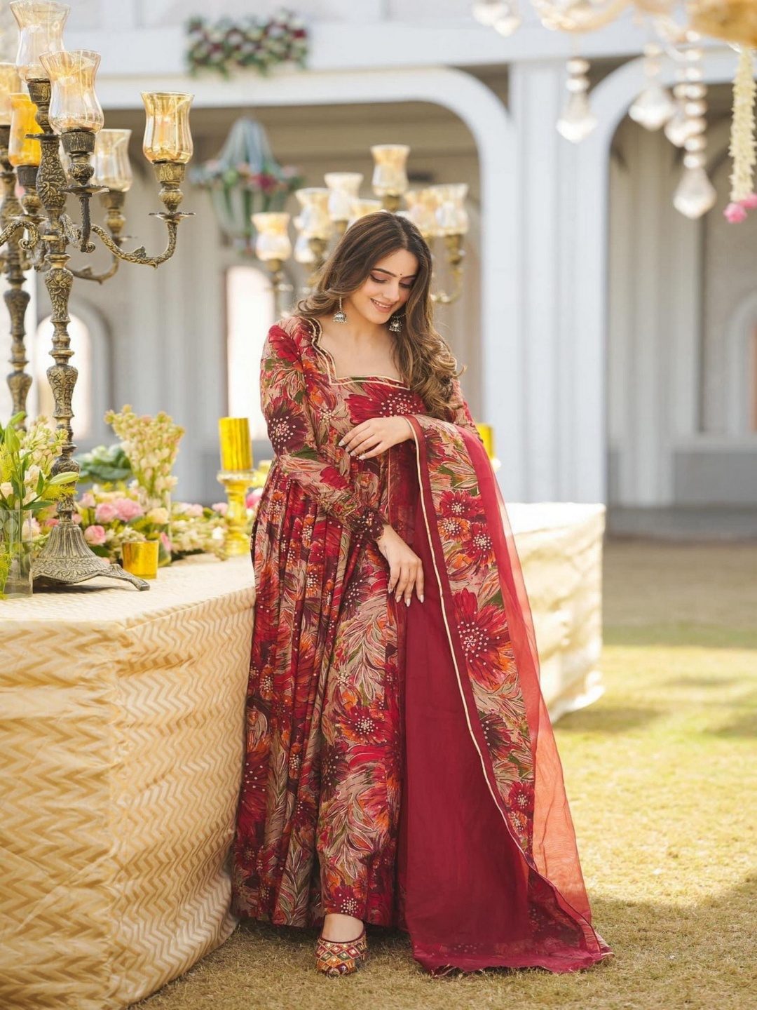 

ZEEPKART Printed Anarkali Ethnic Dress With Dupatta, Maroon