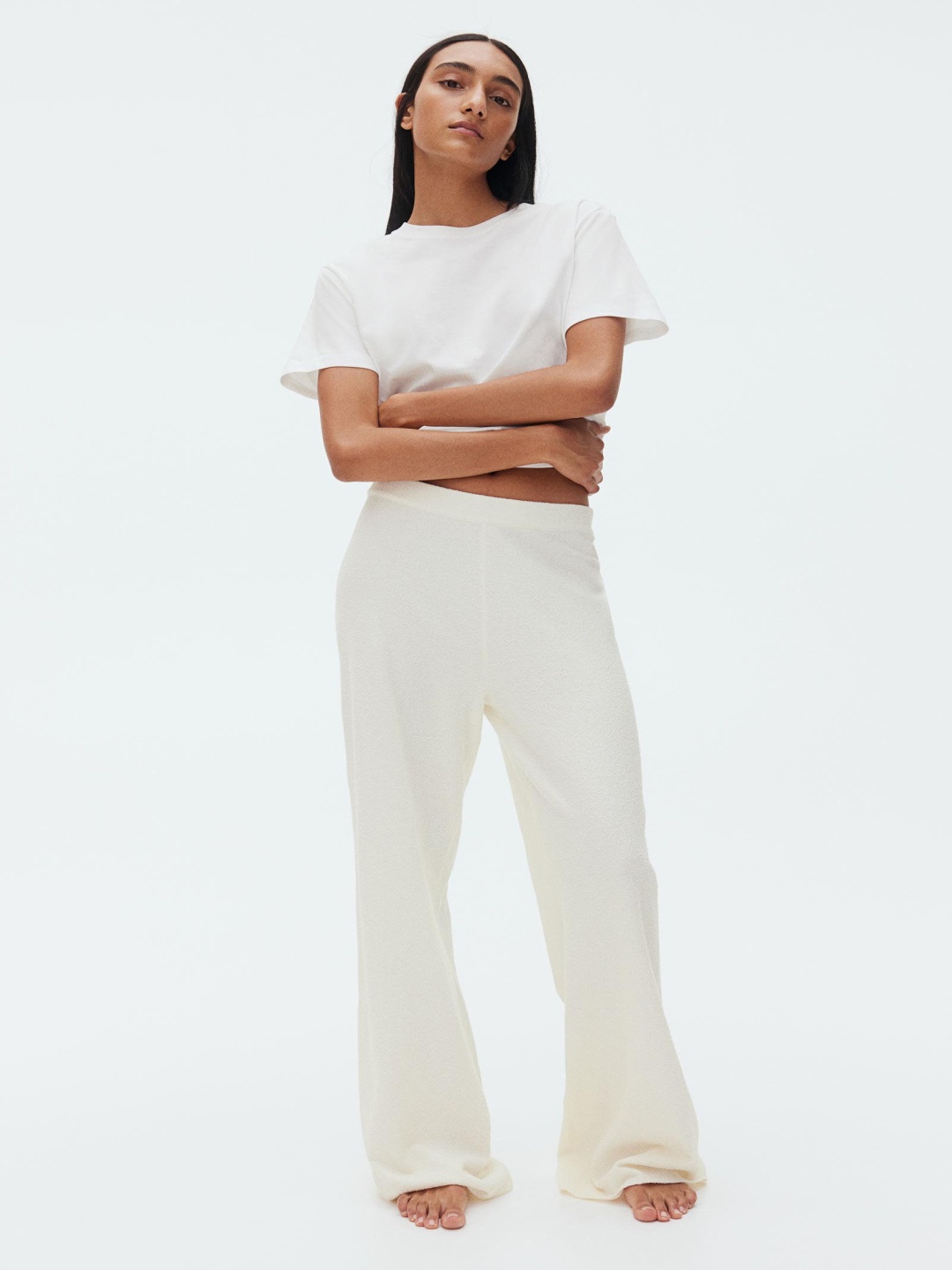 

H&M Women Boucl-Knit Trousers, White