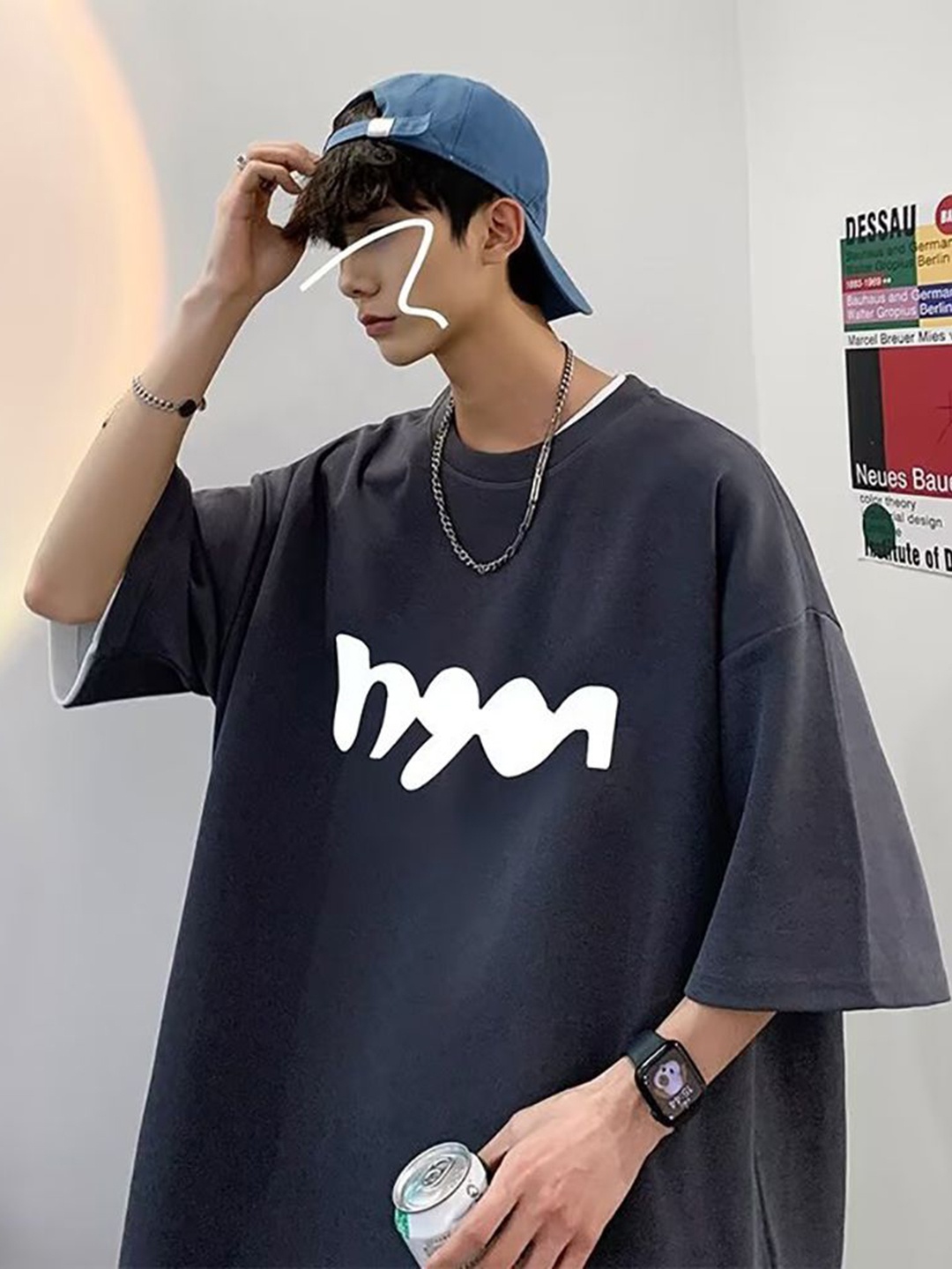 

StyleCast x Revolte Men Graphic Printed Round Neck Cotton Oversized T-shirt, Grey