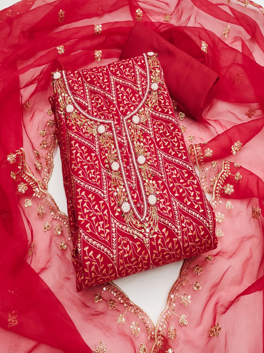 

HERE&NOW Embroidered Unstitched Dress Material, Red