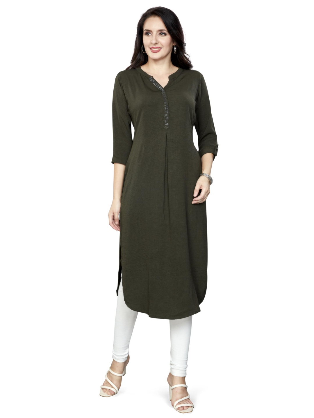 

Nioni Women Patchwork Khadi Kurta, Green