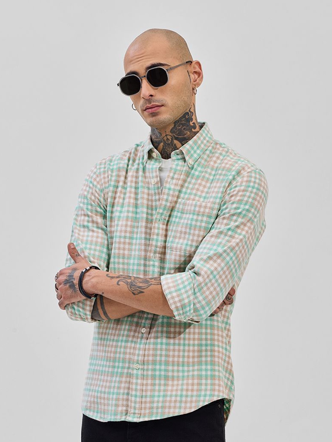 

Snitch Men Opaque Checked Formal Shirt, Green