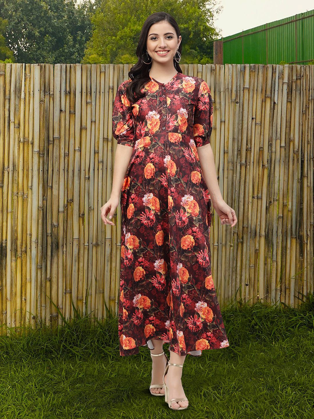 

MISS AYSE Floral Print Applique A-Line Dress, Multi