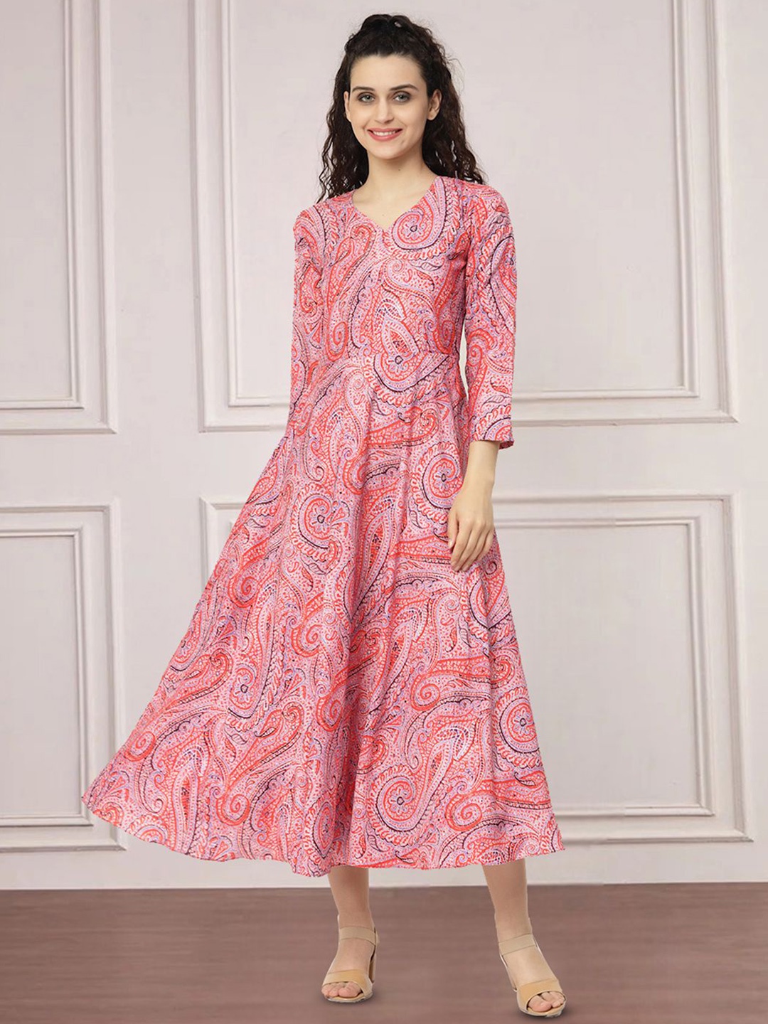 

MISS AYSE Women Floral Print Applique Fit & Flare Dress, Pink
