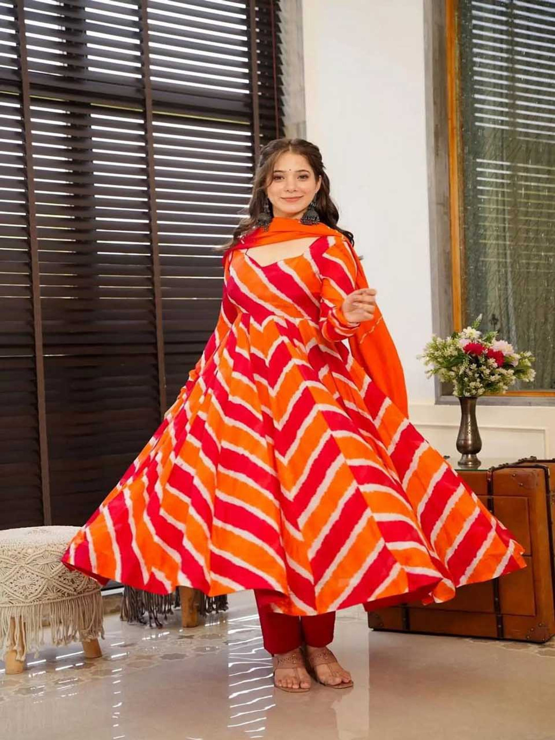 

mimi design Women Regular Kurta with Dhoti Pants & With Dupatta, Orange
