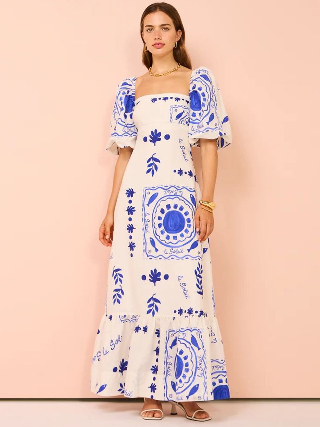 

LULU & SKY Printed Square Neck Maxi Dress, Blue