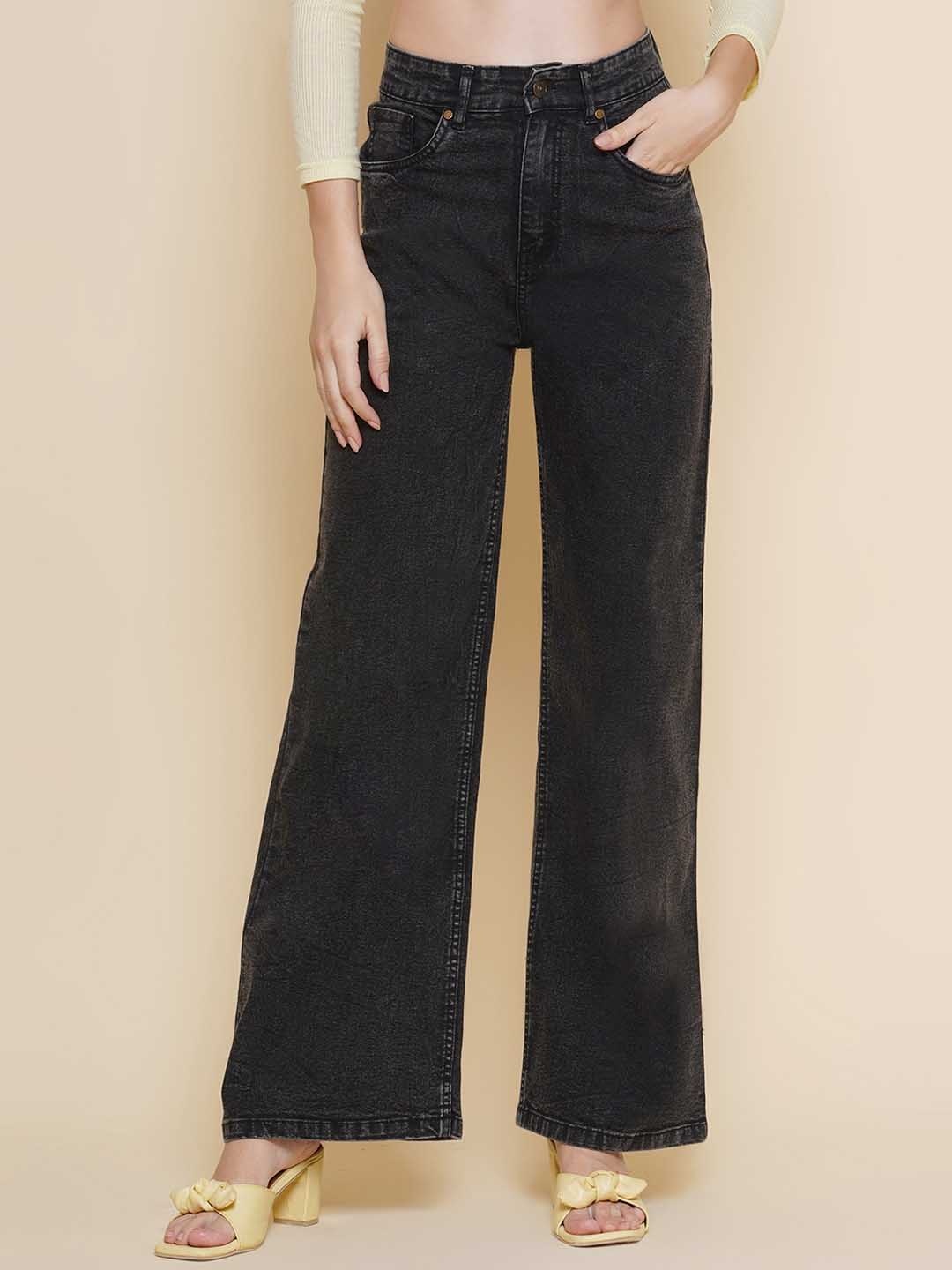 

PUELLA Women Pure Cotton Straight Fit High-Rise Stretchable Jeans, Black