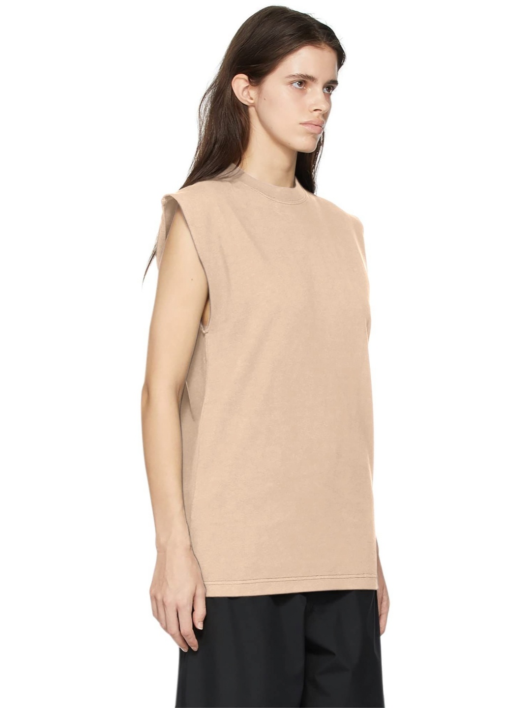 

NOTWILD Women Solid Round Neck Cotton T-shirt, Beige