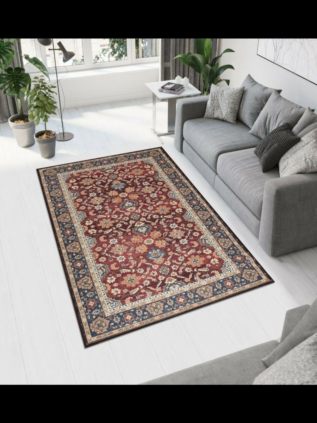 

MAA HOME CONCEPT Red Floral Anti-Skid Woollen Carpet