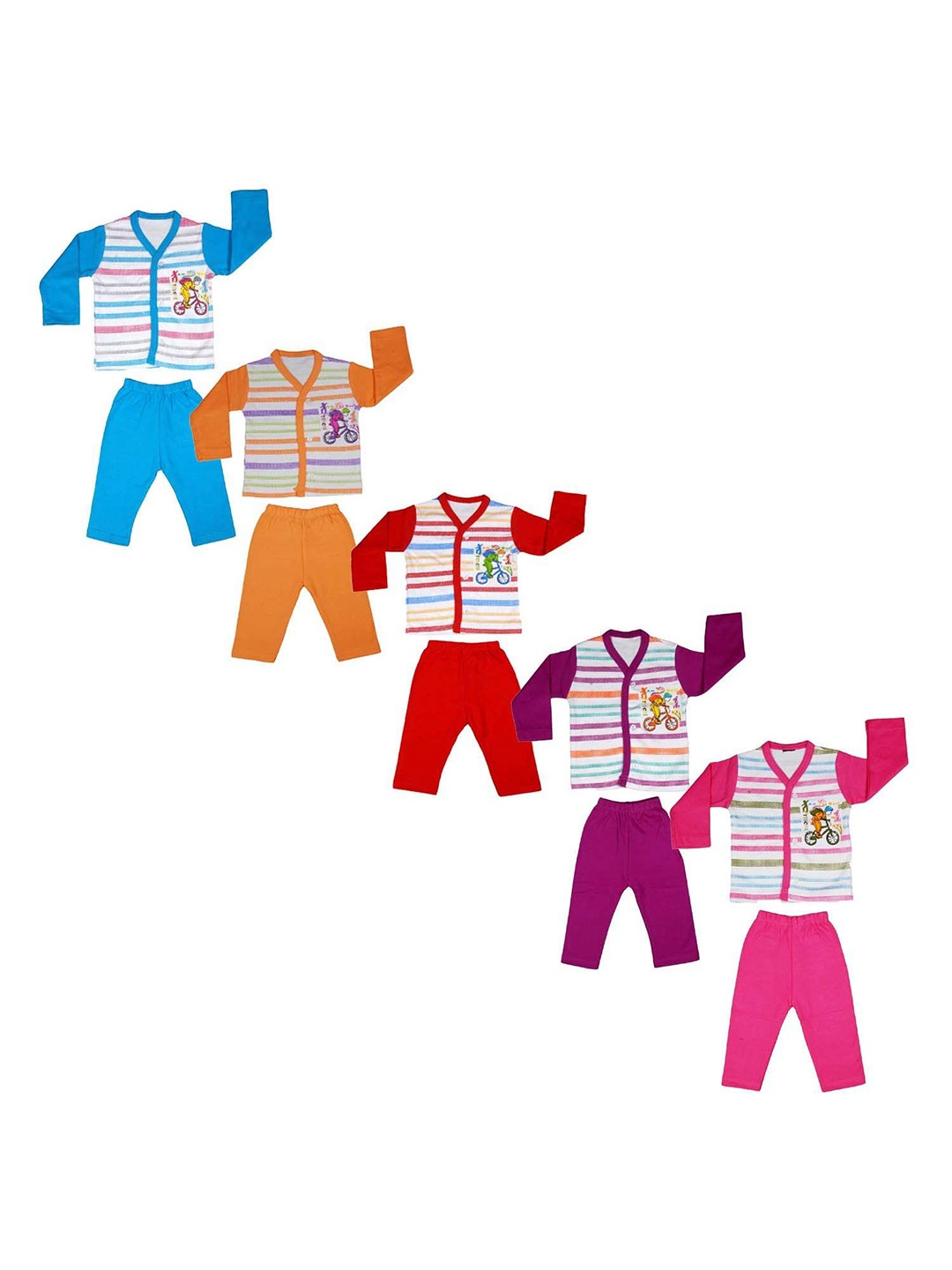 

JUST TRY FASHION Kids Pack Of 5 Striped Pure Cotton Shirt With Trouser, Pink