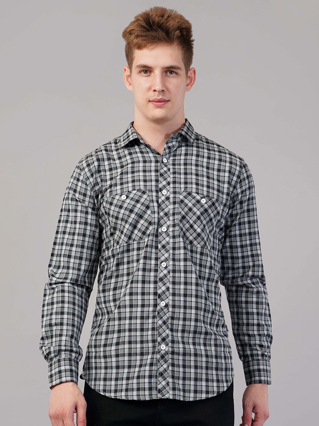 

Binioz Men Classic Tartan Checks Opaque Checked Casual Shirt, Black