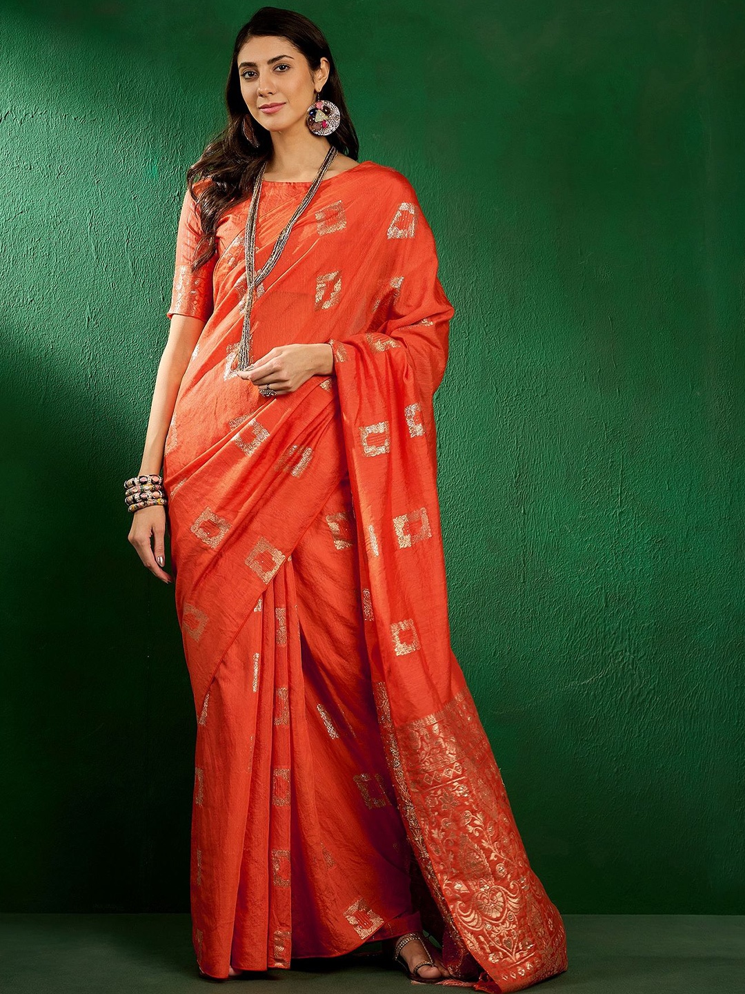 

Mitera Woven Design Zari Banarasi Saree, Orange