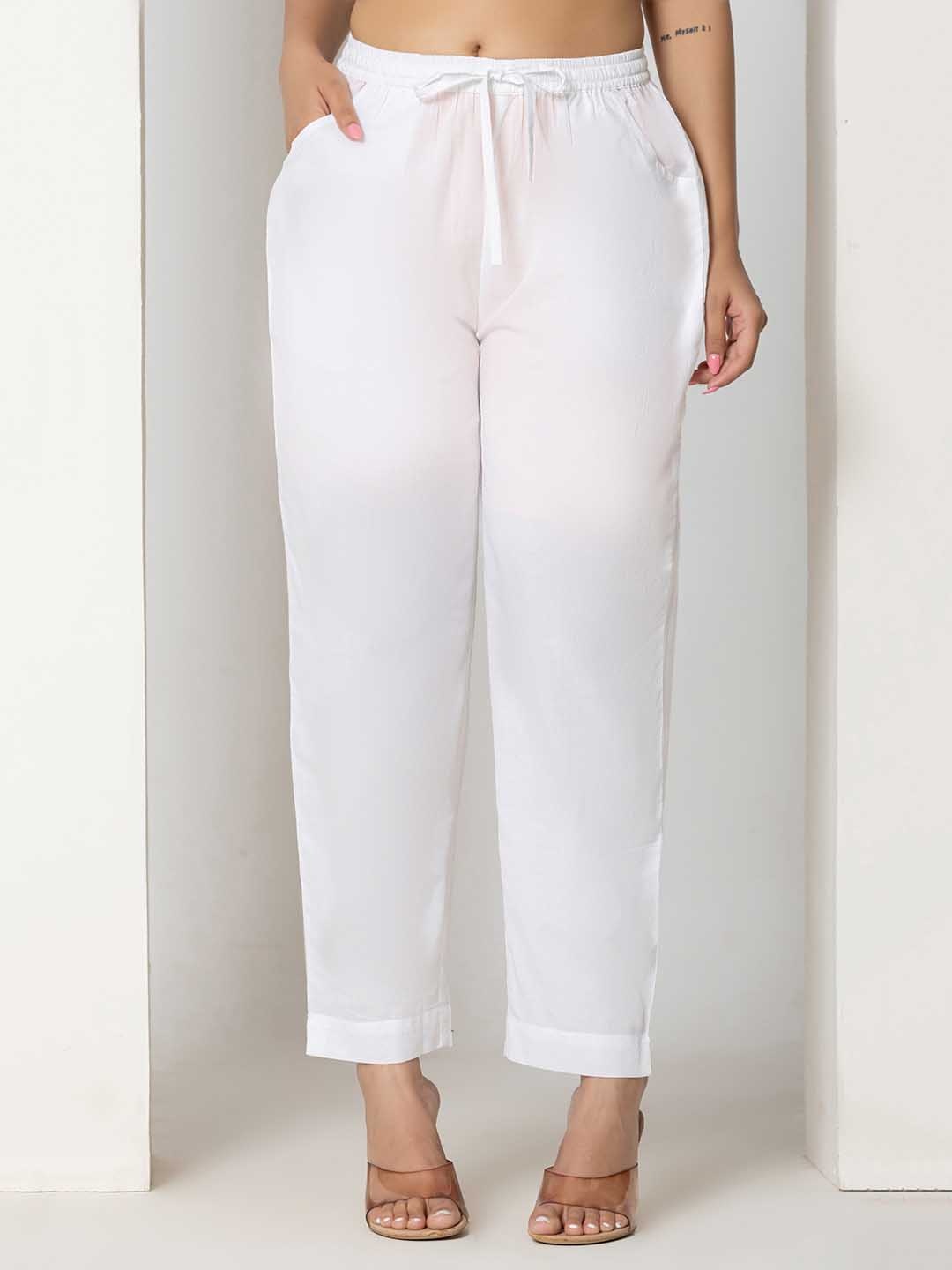 

Eco Clothing Pure Cotton Mid-Rise Trousers, White