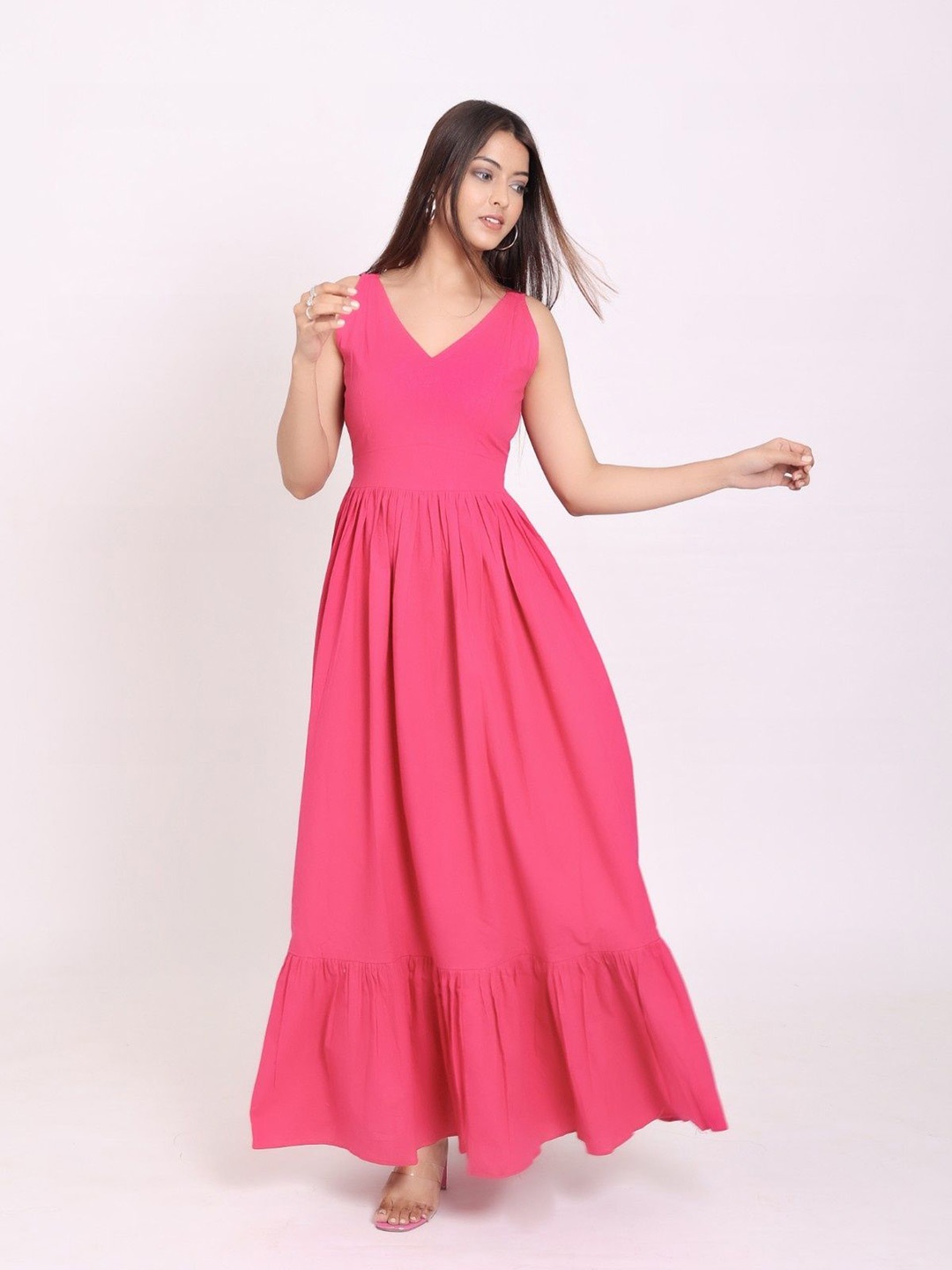 

DRESENCE Flared Cotton Maxi Dress, Pink