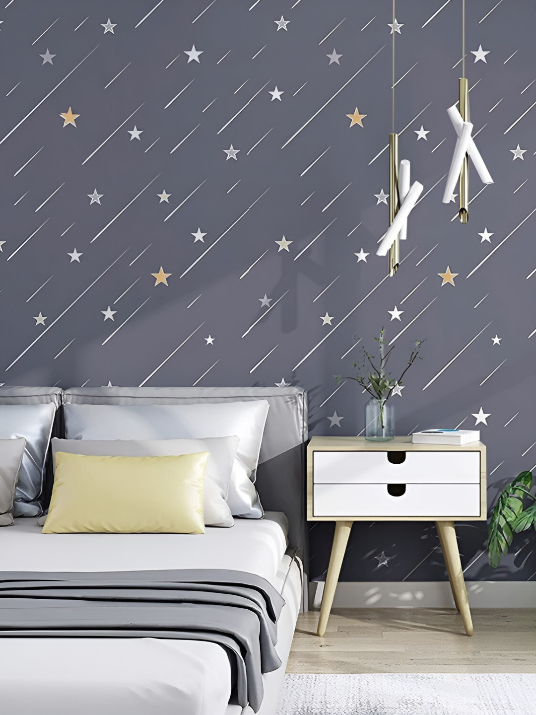 

ANNA CREATIONS Grey & White Star Printed Decorative Wallpaper