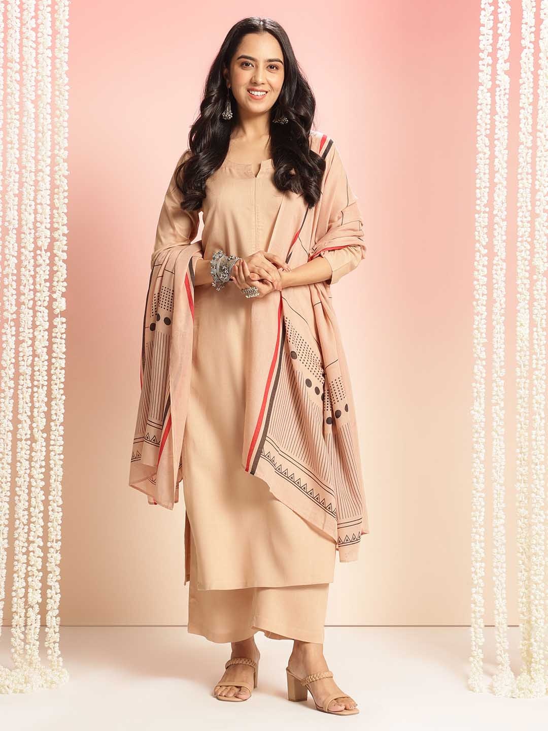 

Anni Designer Women Regular Kurta with Palazzos & With Dupatta, Beige