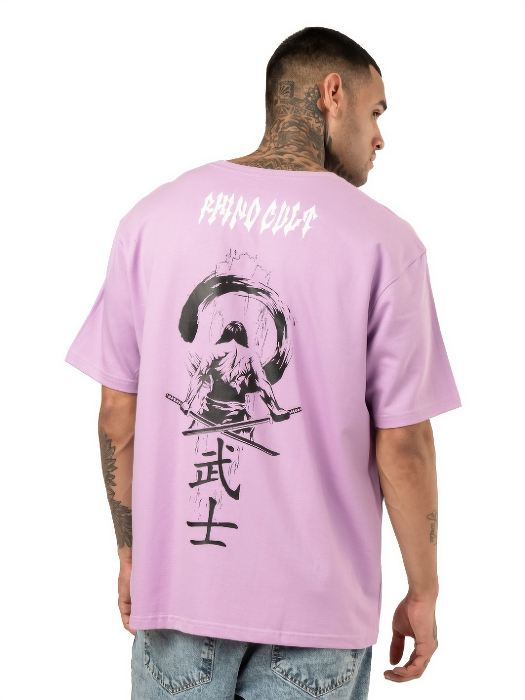 

RHINO CULT Men Graphic Printed Round Neck Cotton Oversized T-shirt, Lavender