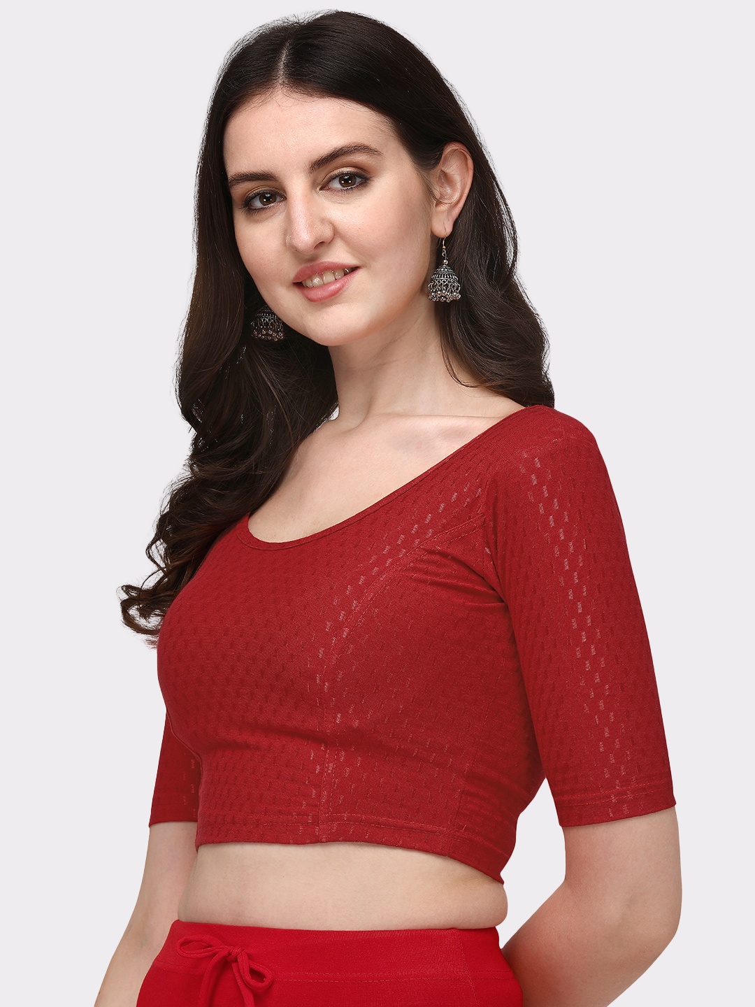 

TANISHM FEB TEX Round Neck Short Sleeves Saree Blouse, Red