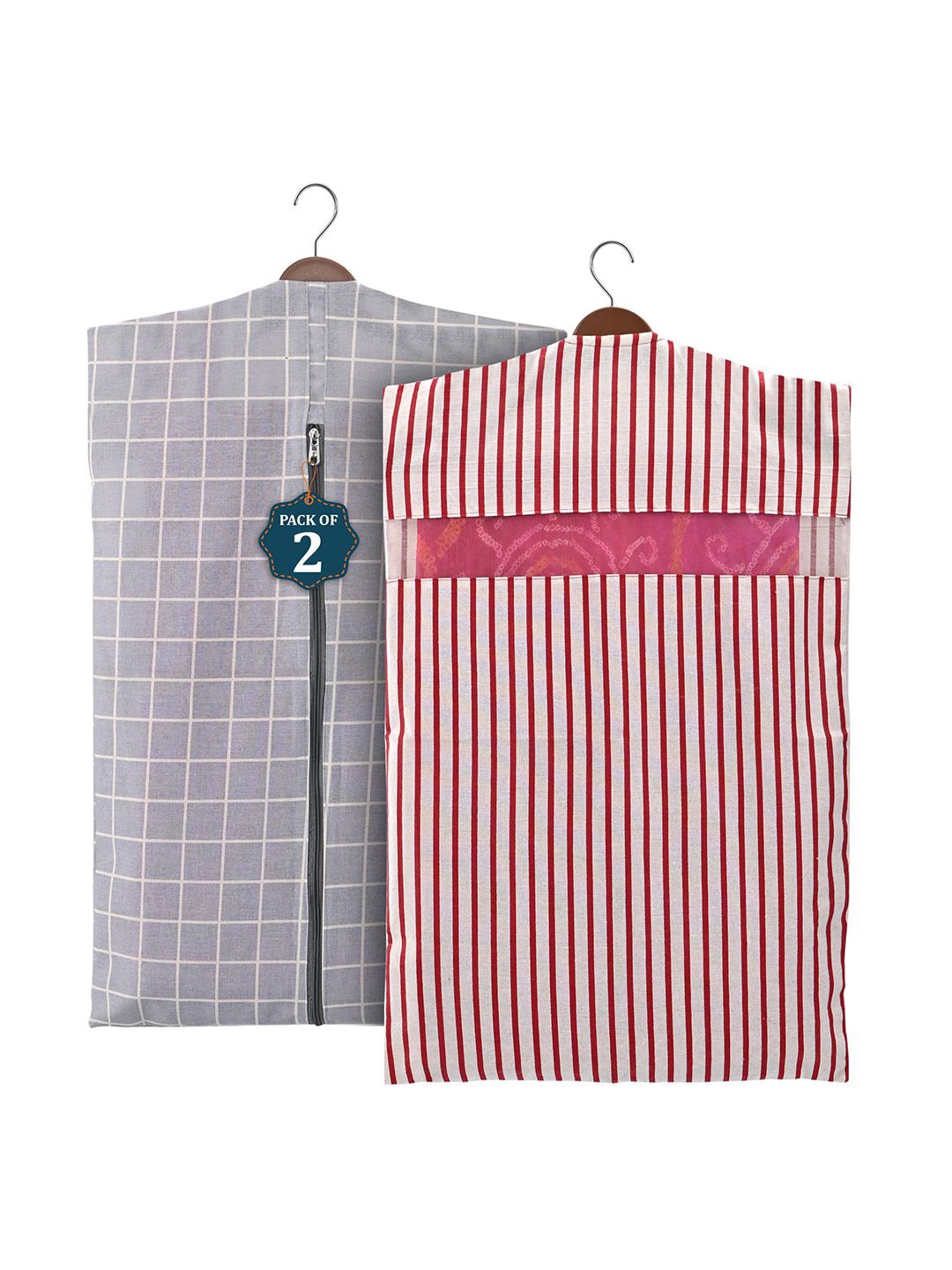 

Kuber Industries Grey Set of 2 Checked Mesh Cotton Multi-Utility Hanging Organisers