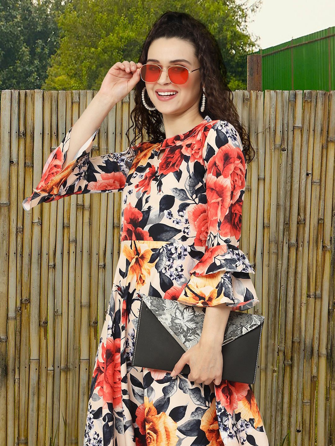 

MISS AYSE Women Floral Printed Fit & Flare Dress, Black
