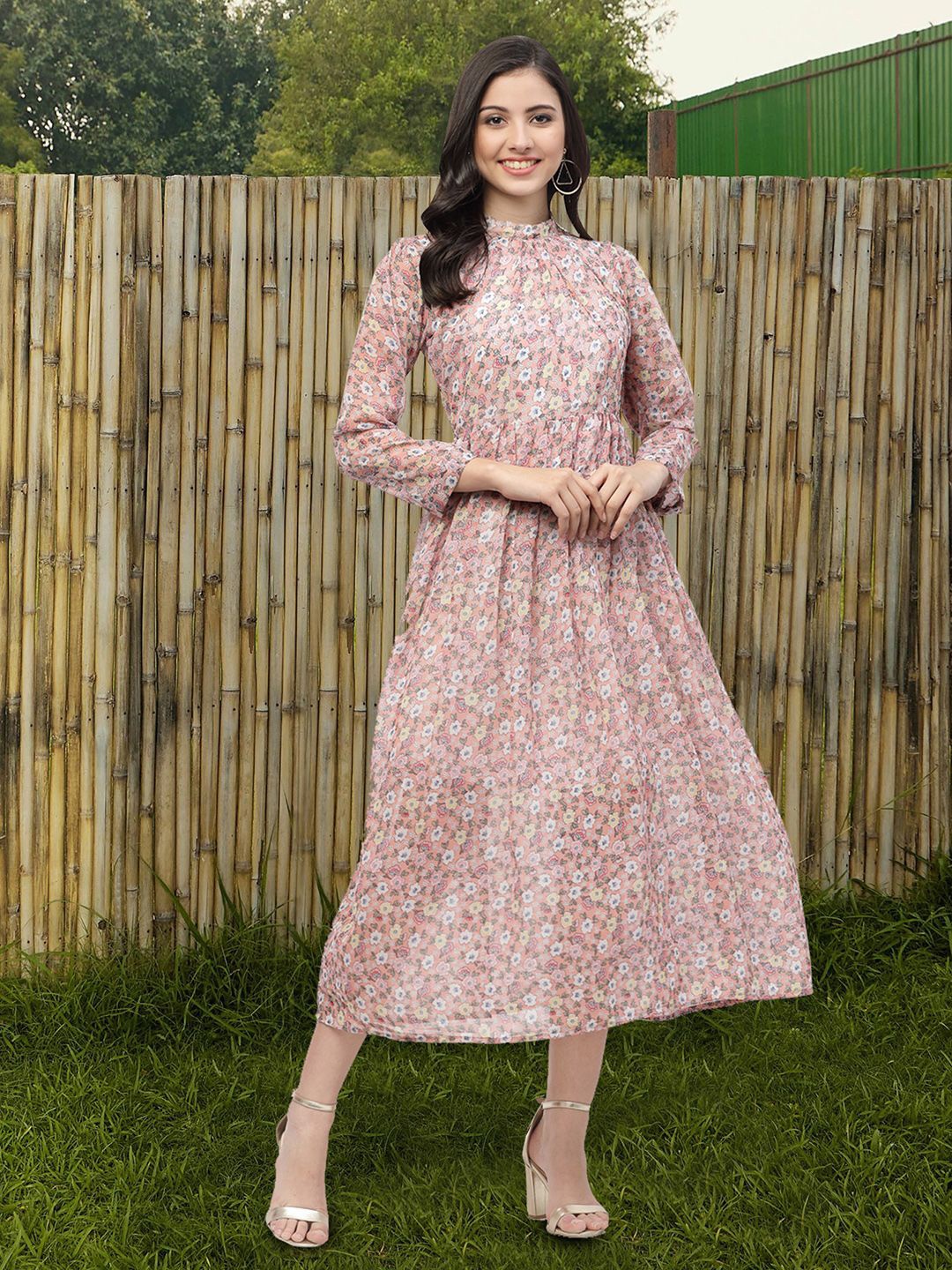 

MISS AYSE Floral Print Fit & Flare Midi Dress, Pink