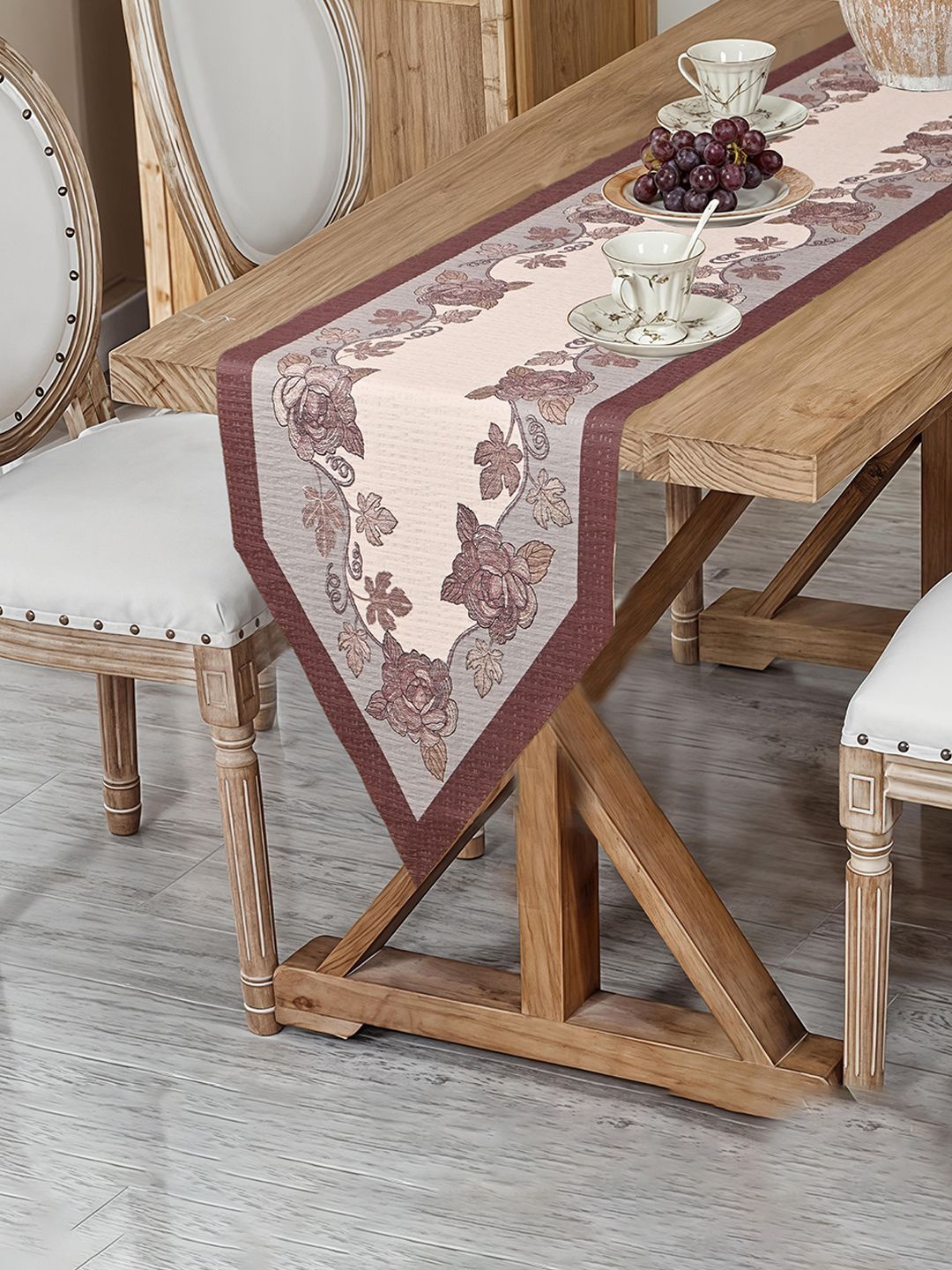 

Kuber Industries Cream-Colored & Brown Floral Printed Pure Cotton Table Runner