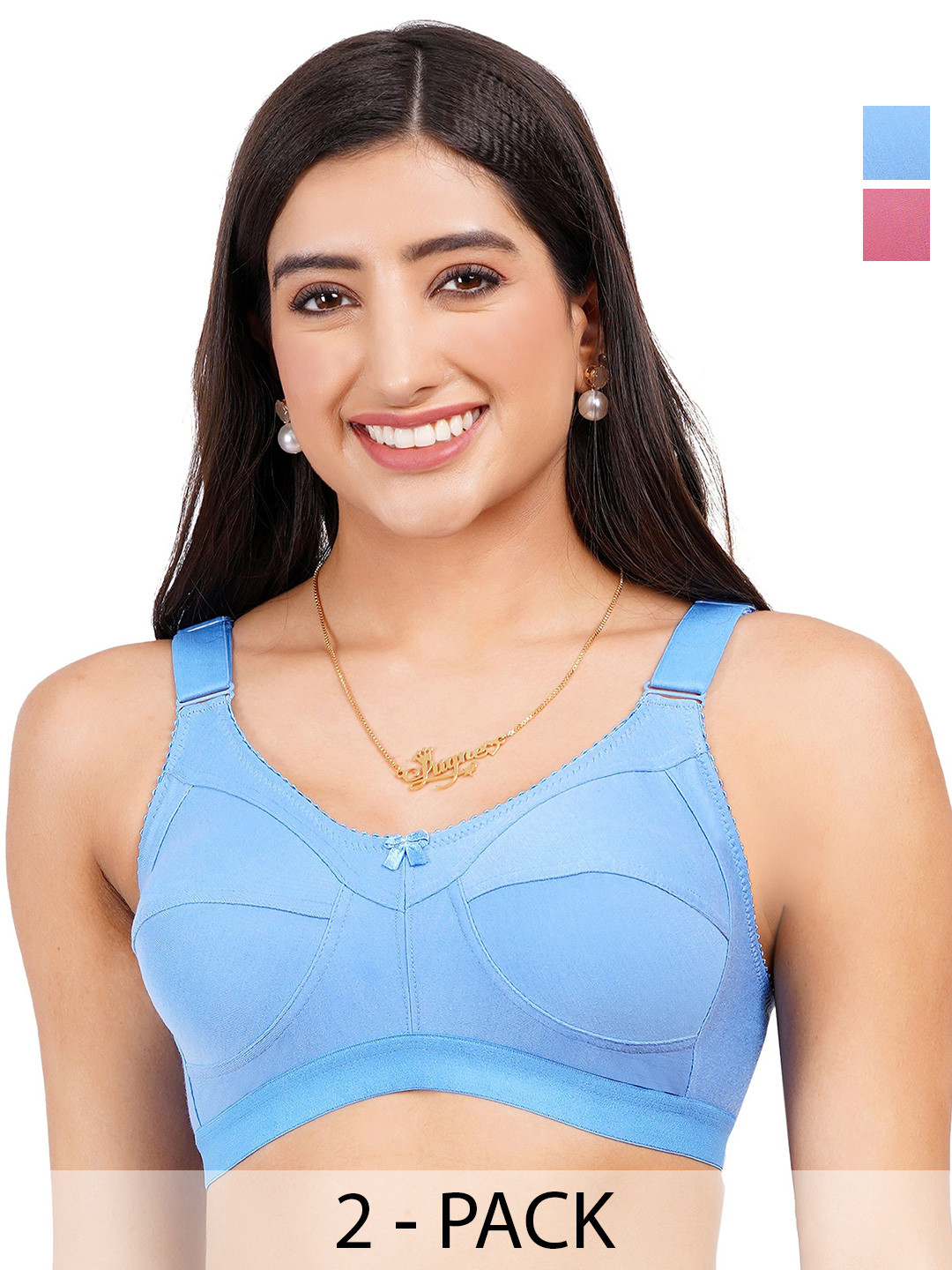 

Liigne Women Pack Of 2 Full Coverage Non Padded Non-Wired Cotton Everyday Bra, Pink