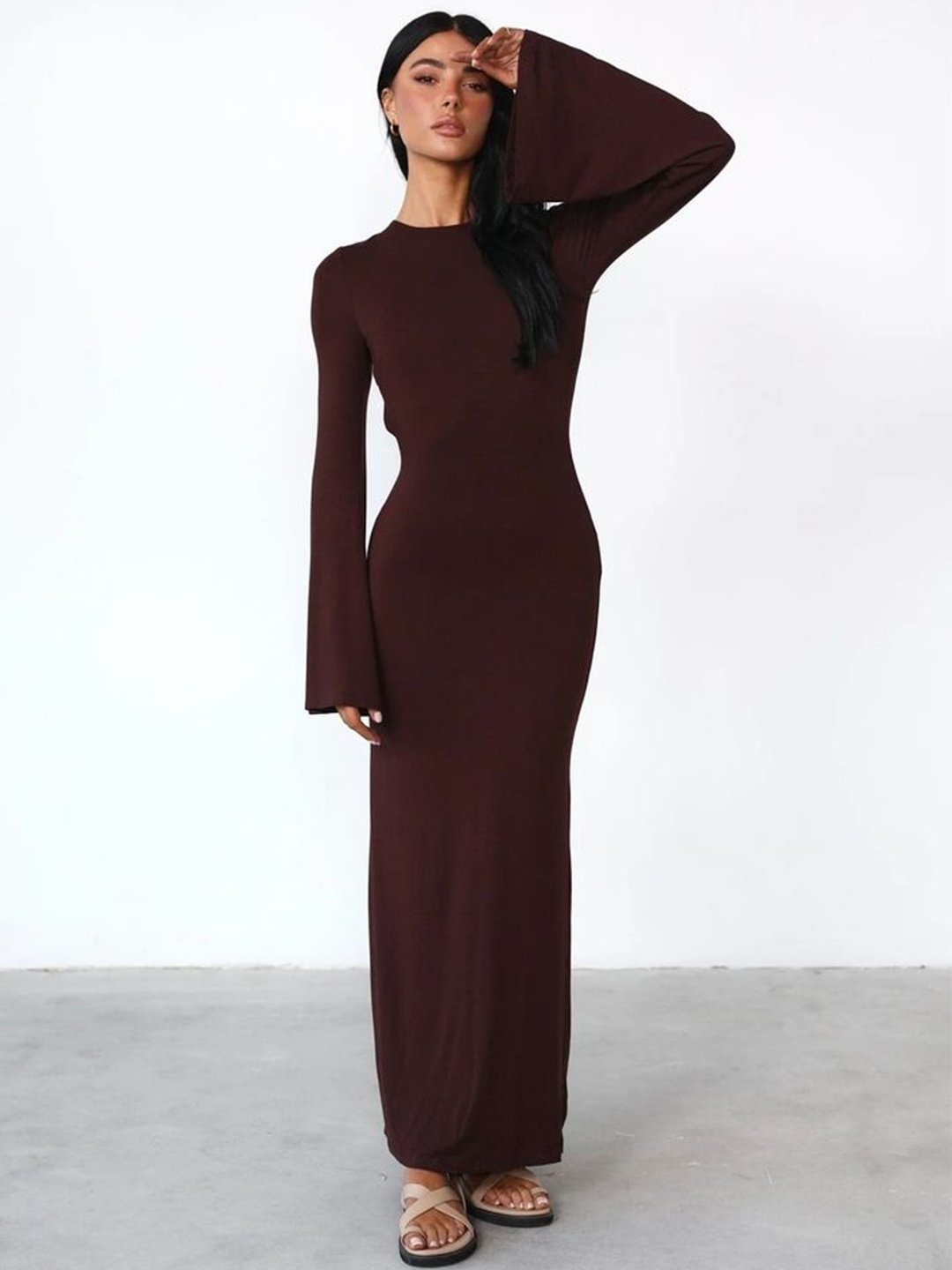 

LULU & SKY Flared Sleeve Maxi Dress, Maroon