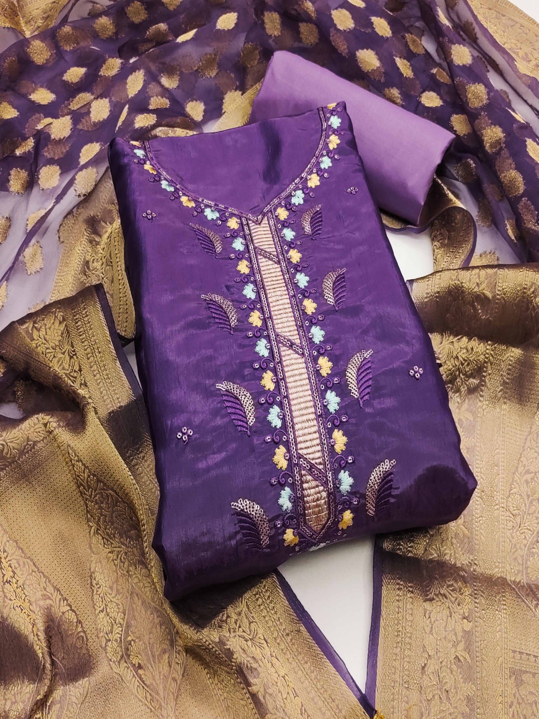 

HERE&NOW Embellished Unstitched Dress Material, Purple